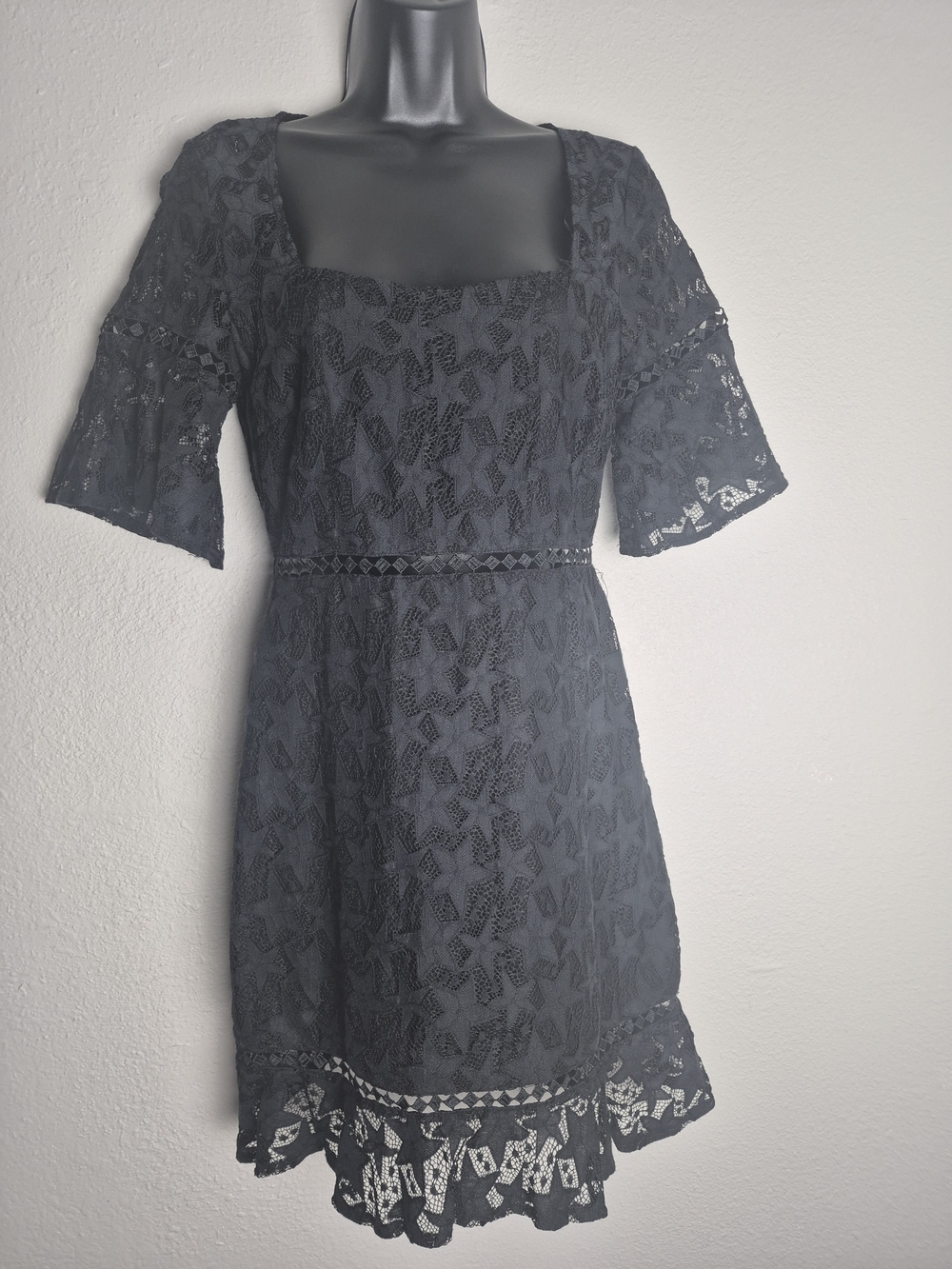 Black Lace Square-Neck Women's Dress. Size Small
